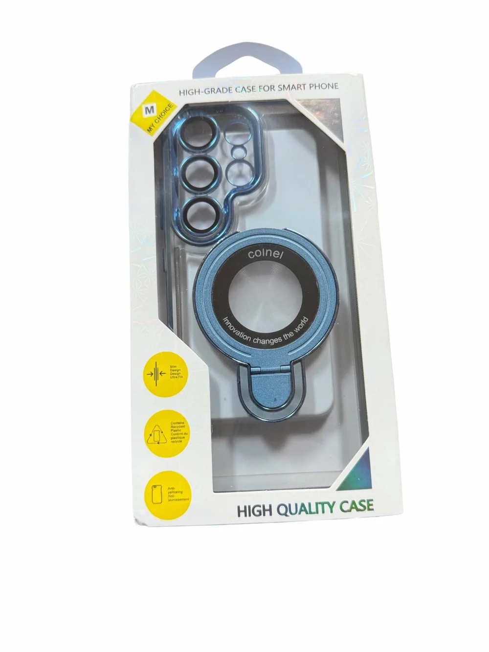 Samsung Galaxy S23 Ultra Blue Metallic Phone Ring Holder & Clear Case
